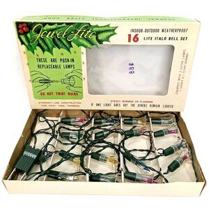 Vintage Christmas Lights With Box Multicolor Italo Bell Set Jewel-Lite 1970s